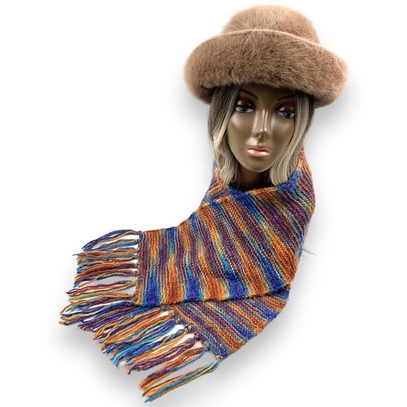 Vintage ombre rainbow hand made crochet scarf - Picture 7 of 13